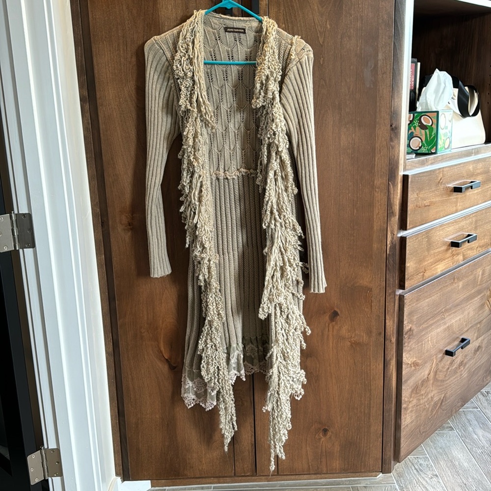 Long length sweater with multiple details tan size medium